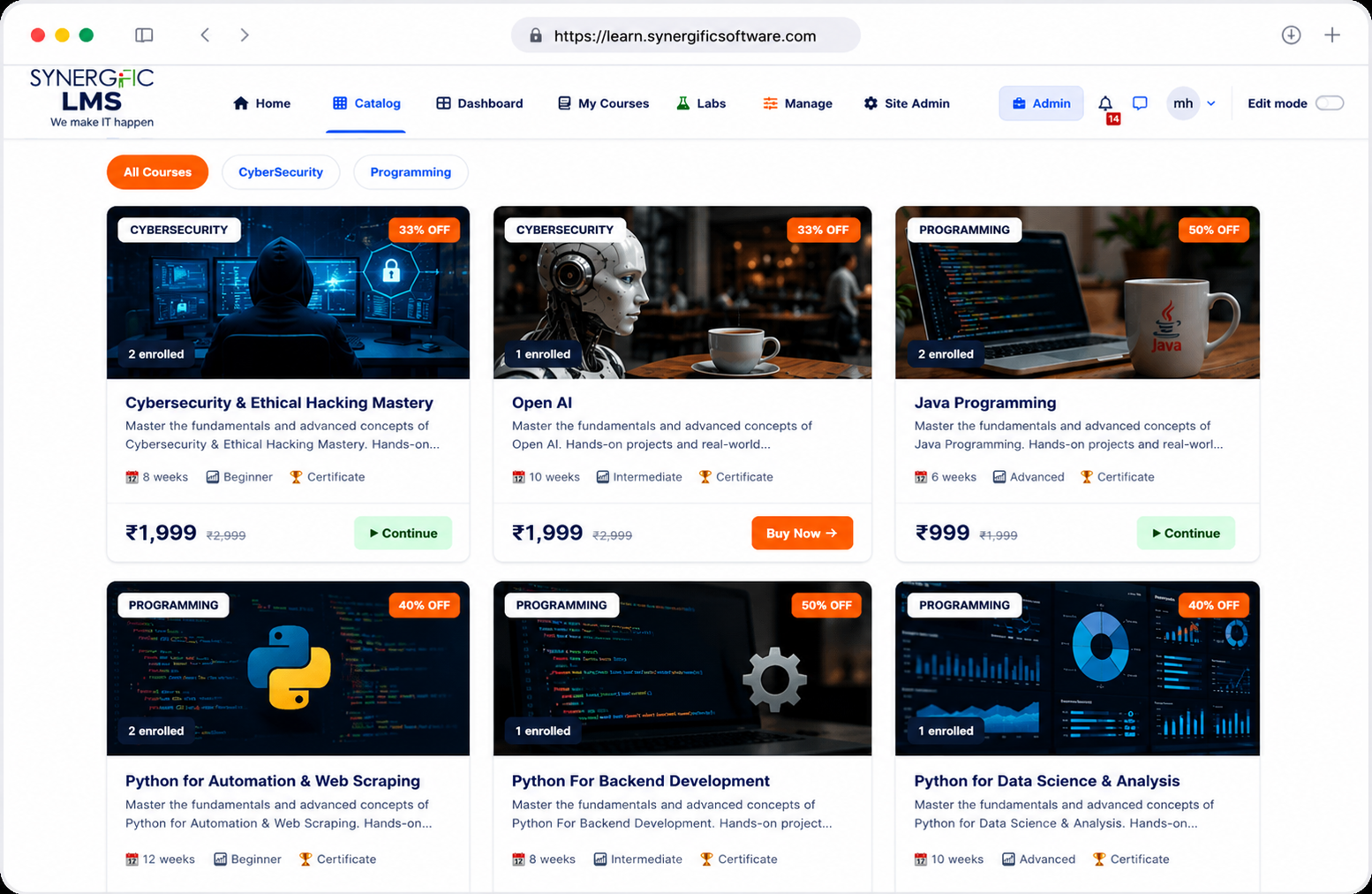 Synergific LMS &mdash; live course catalog