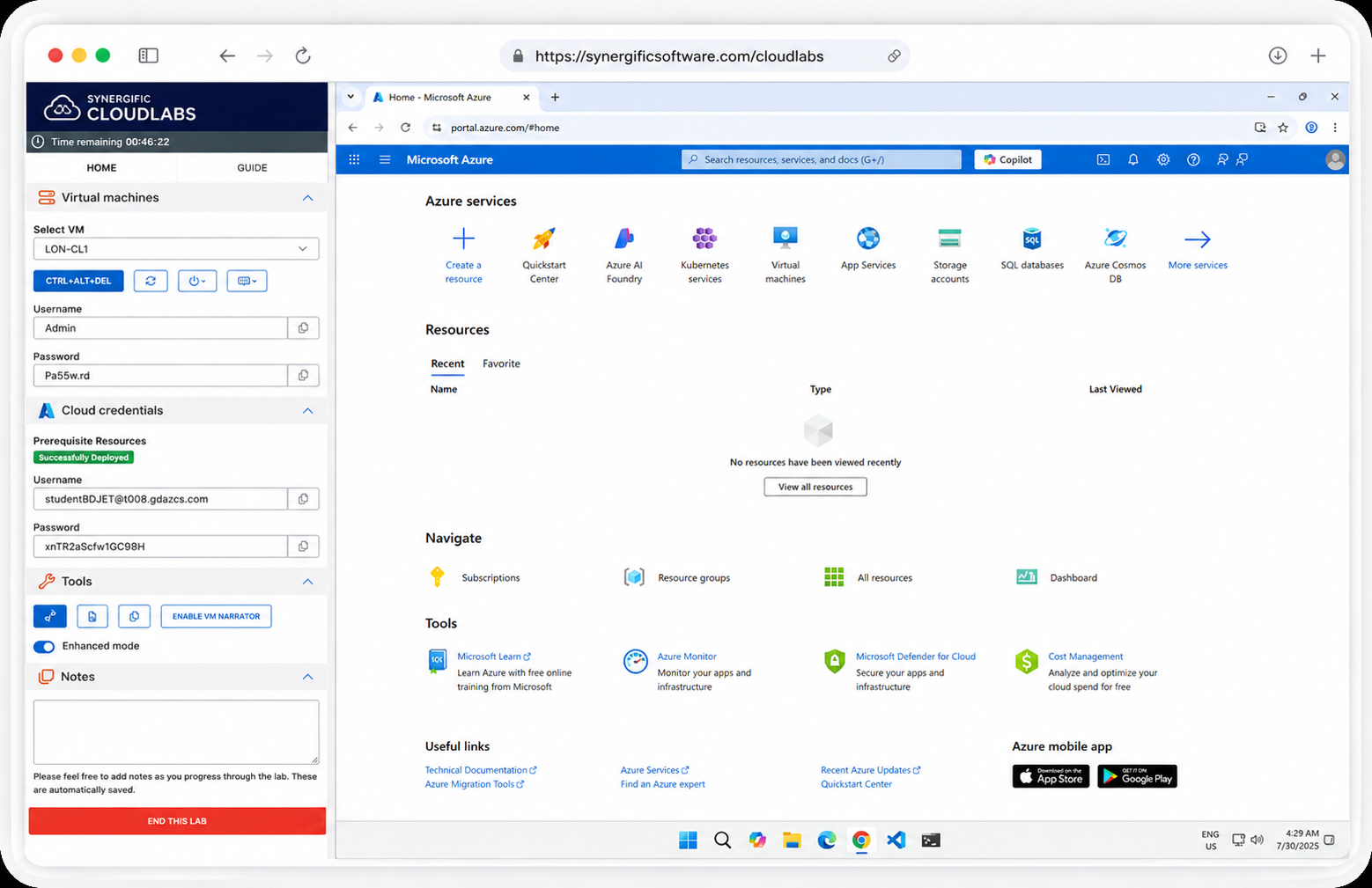 Synergific CloudLabs &mdash; self-serve Azure sandbox